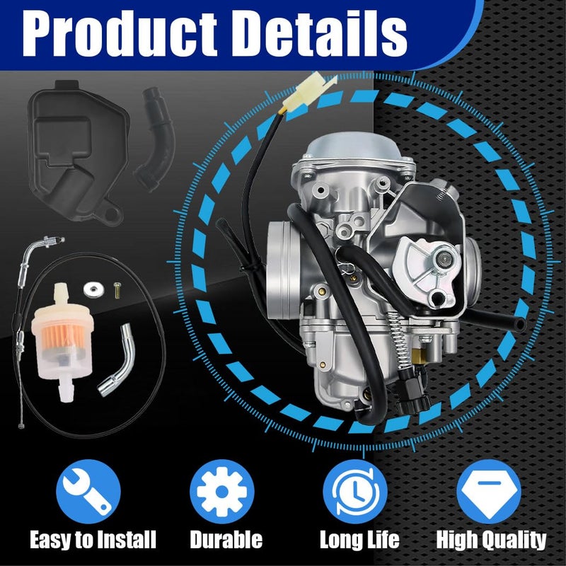 Aniro Moto TRX 450 Carburetor Replace for Honda Foreman 450 TRX 450 TRX450ES TRX450FE TRX450FM TRX450S 1998-2004 with Base Cover & Screw Free Throttle Cable - Image 4